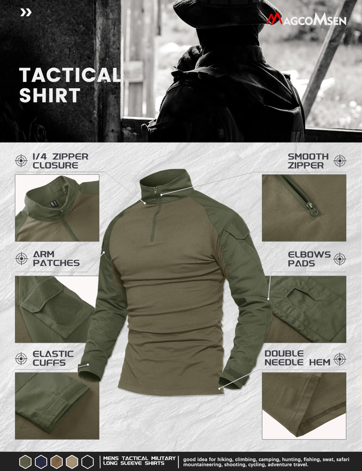 Men&rsquo;s 1/4 Zip Shirts Long Sleeve Ripstop Top Outdoor Work Hiking Training Shirts