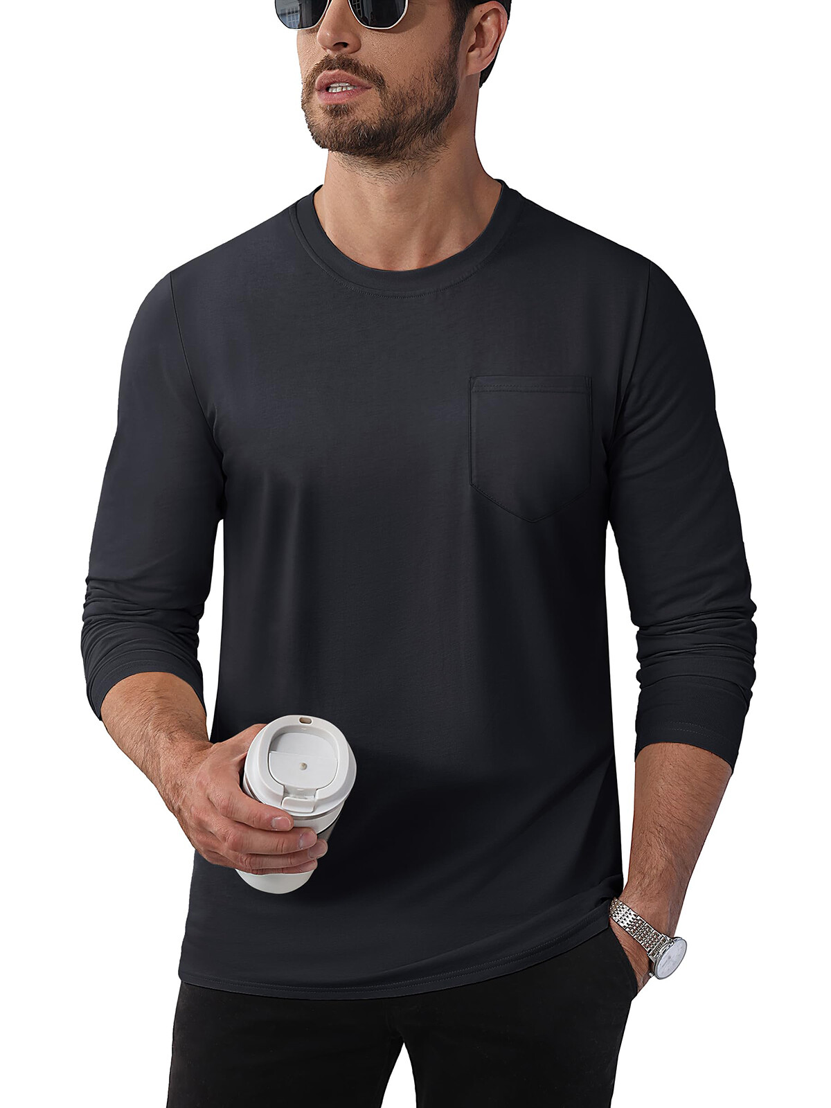 Men&rsquo;s Cotton Casual Shirt Long Sleeve Chest Pocket Shirt Hiking Work Travel Tops