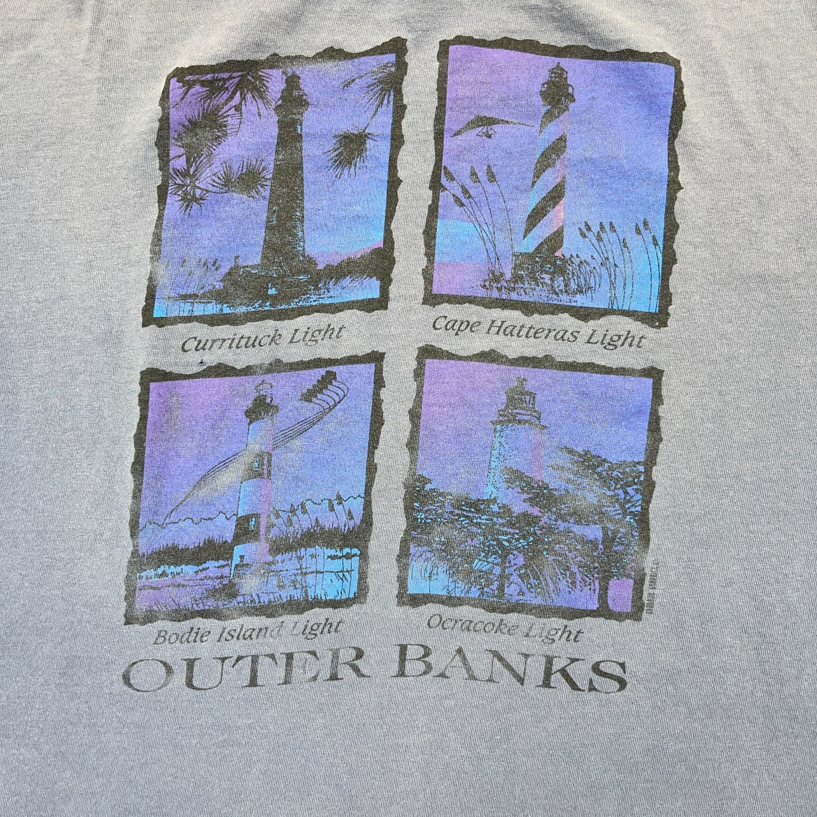 Global Drop Tag Graphic T-Shirt Men’s Blue Kitty Hawk Kites Outer Banks NC Y2K