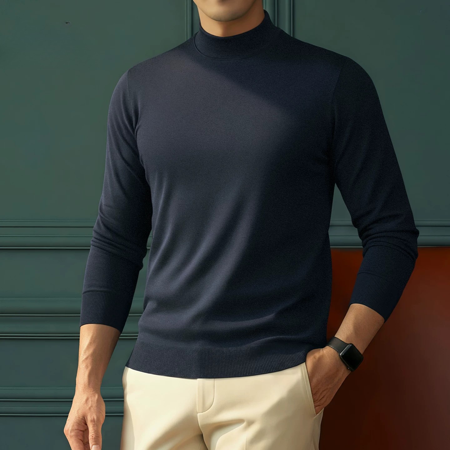 Mens Long Sleeve T Shirt Half High Neck Pullover Casual Business Top Spring Slim