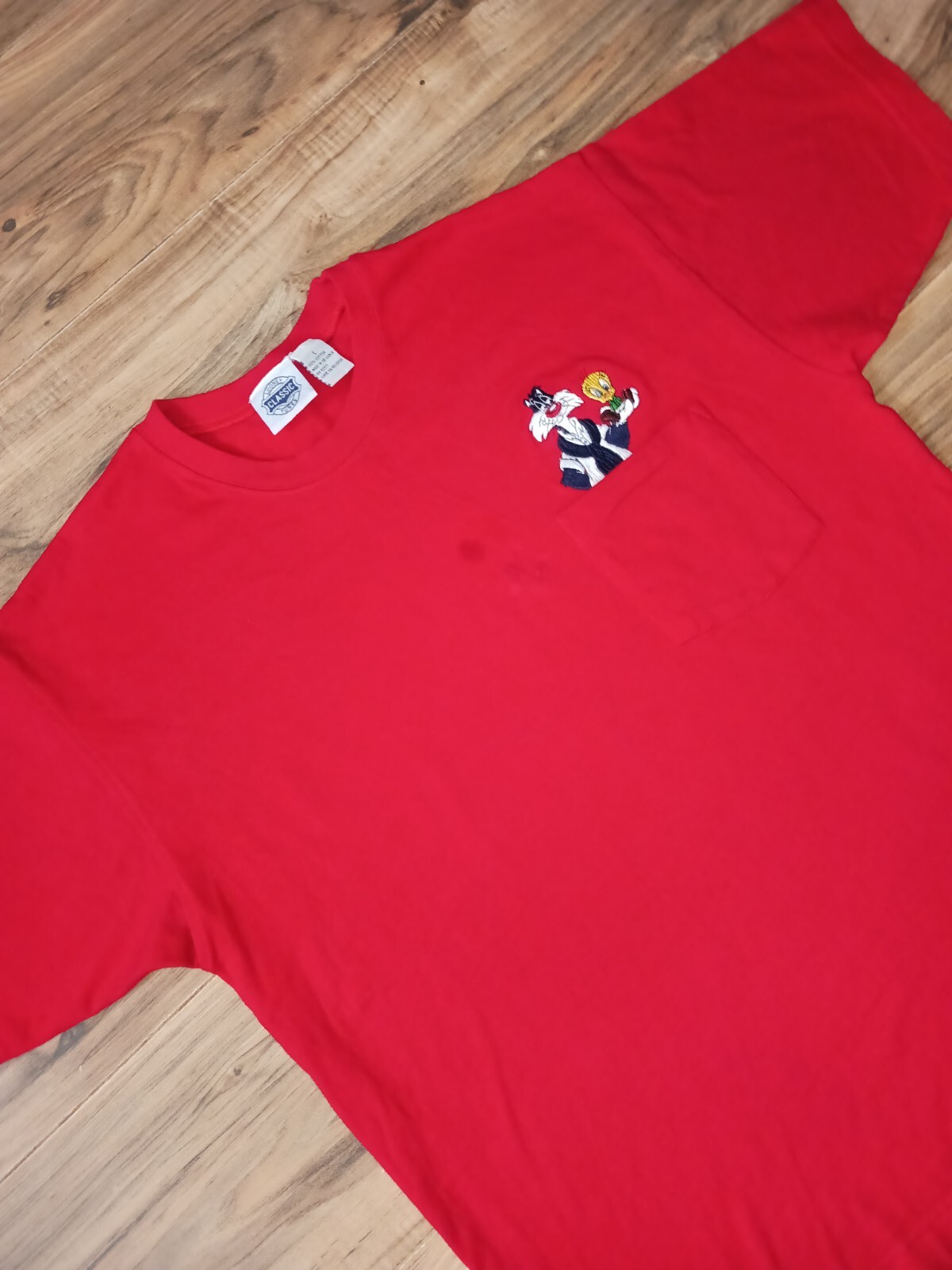 Vintage Warner Bros Pocket T Shirt – Tweety Sylvester Embroidered Large L Red