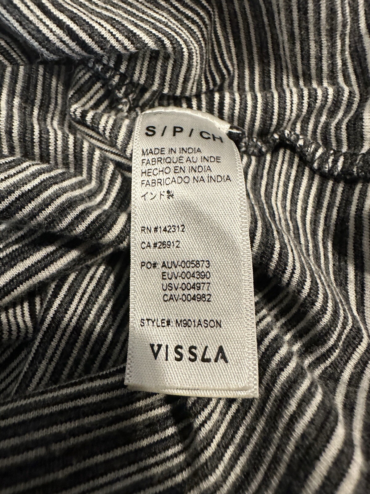 VISSLA Men’s Small Black Striped Front Pocket Crew Neck Short Sleeve T Shirt