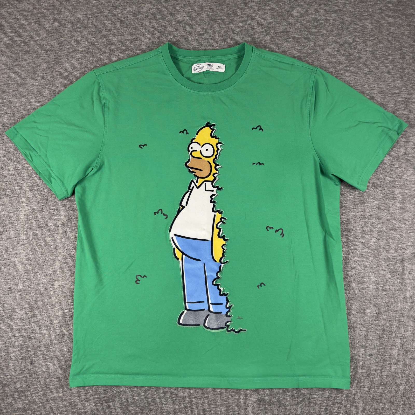 Homer Shirt Mens 2XL Green Hedge Meme The Simpsons Graphic Felt Freeze Max