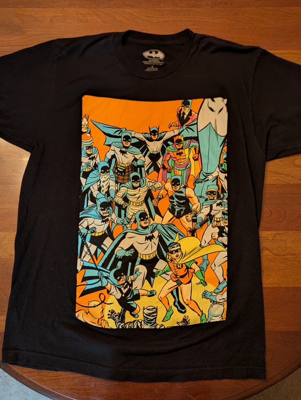 Batman Retro Character Collage Large Black Graphic Print Tshirt