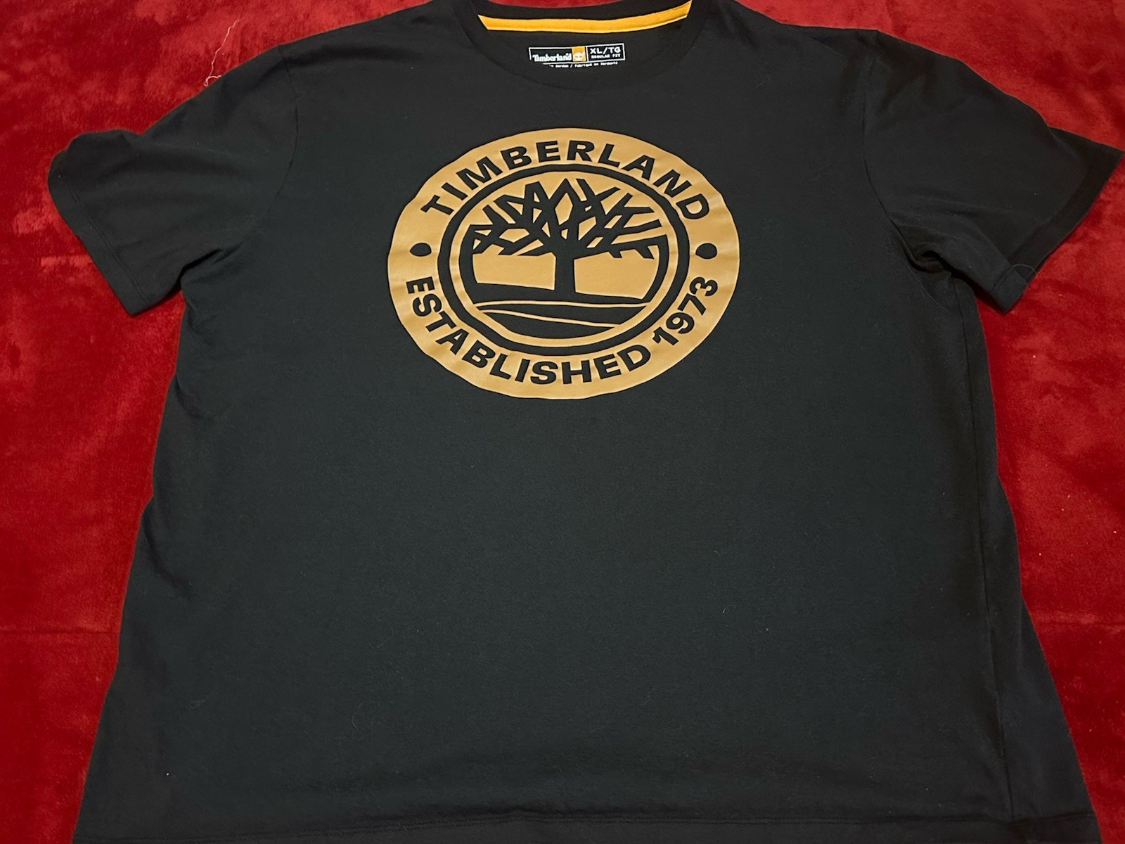 Timberland Men’s Short Sleeve Logo T Shirt Size XL Black With Brown Lettering