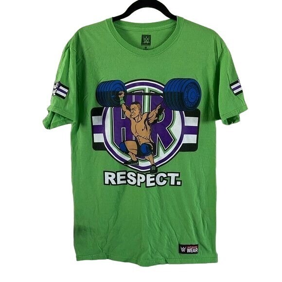 WWE Wrestling Authentic Respect Lime Green Never Give Up Graphic T-Shirt Sz Med