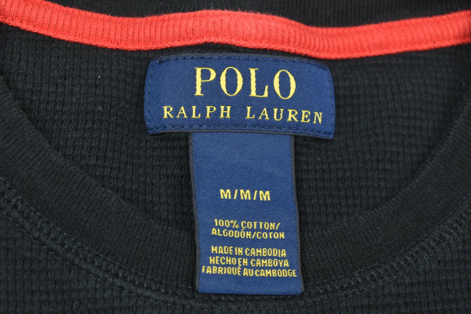 Polo Ralph Lauren Waffle-Knit Thermal Shirt Mens Medium Black Long Sleeve Crew