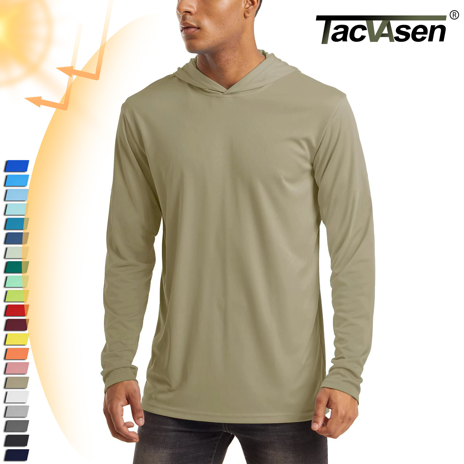 UPF50+ Skin Sun Protection T-Shirts Men&rsquo;s Long Sleeve Performance Casual Hoodie