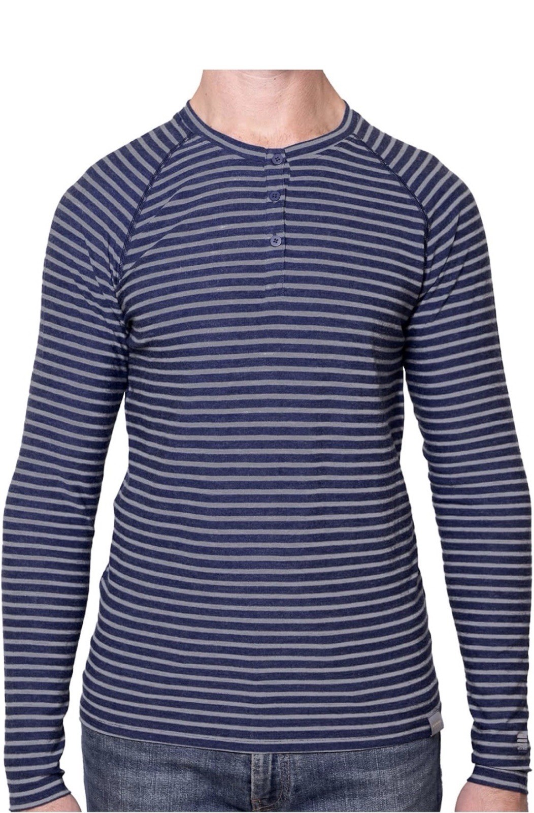 Meriwool Light Base Layer Men’s XL Blue “Sea” Stripe 190 Henley Long Sleeve NEW