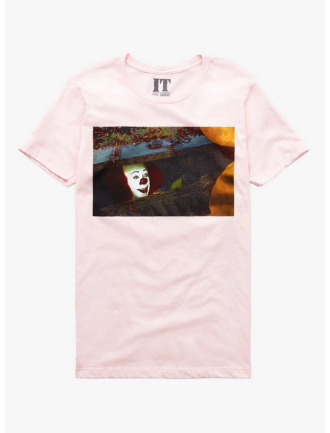 IT Movie Mens Pennywise Peeking From Sewer Cover Pink Shirt New XS-2XL