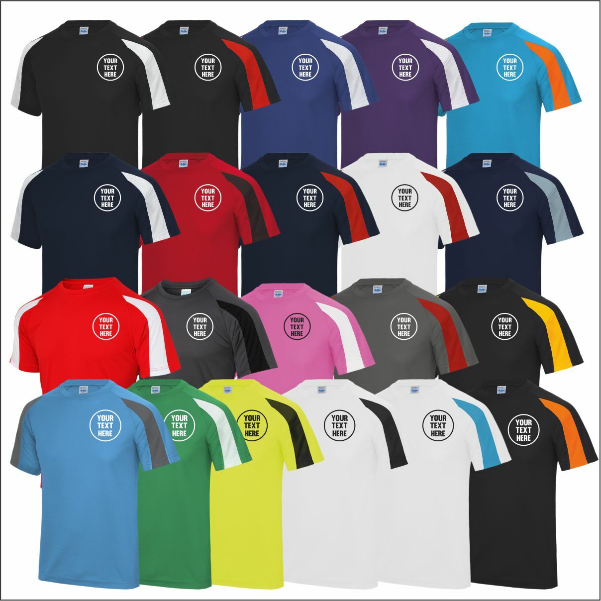 Personalised Custom Printed AWDis Contrast Cool T-Shirt Sports Polyester Tee TOP