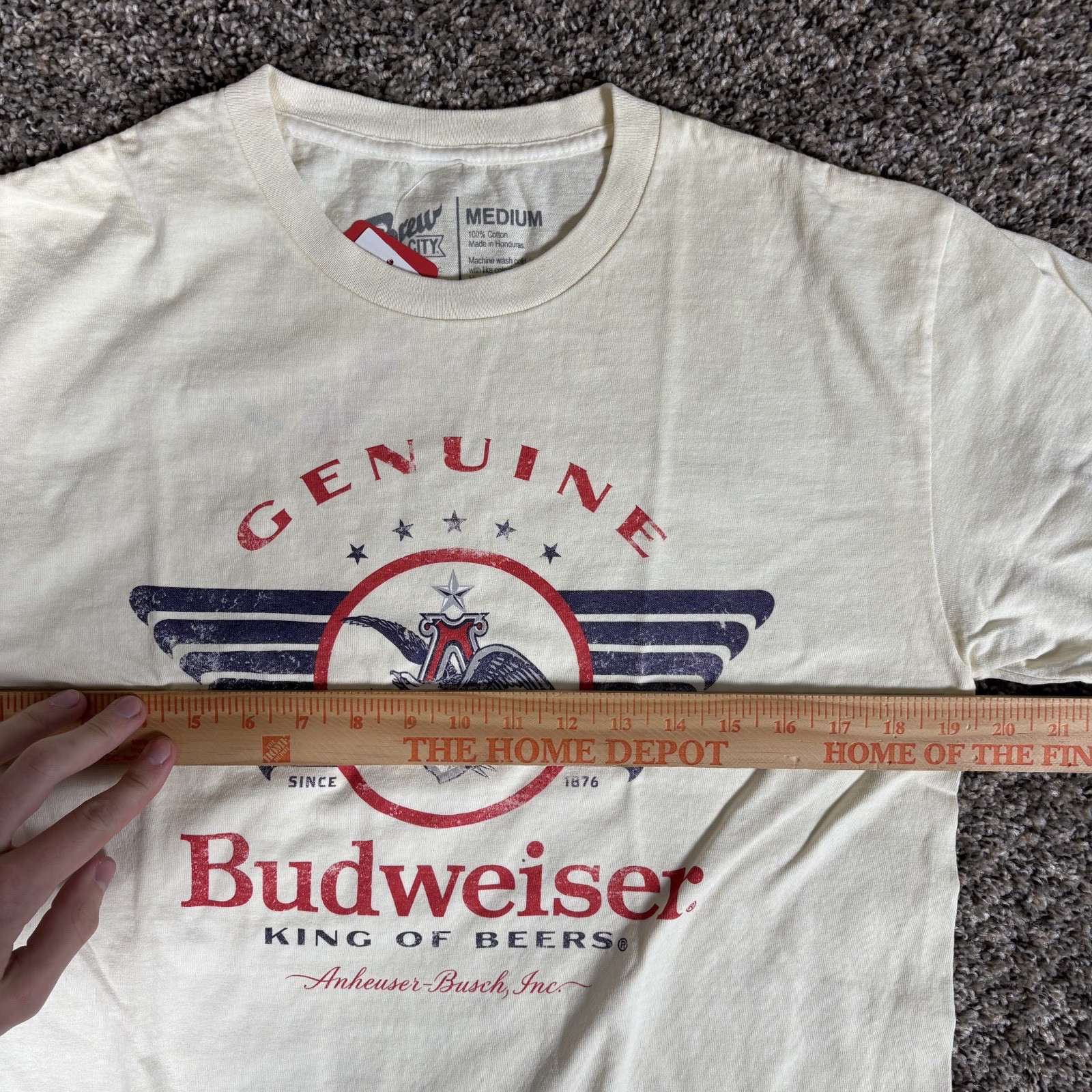 Budweiser King Of Beers T Shirt Mens White Brew City Graphic Print NWT