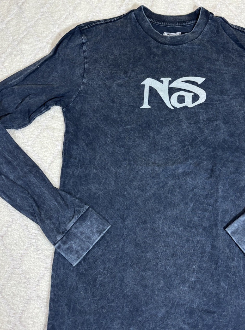 Nas Hip Hop If I Ruled The World 2 Sided Stone Wash Blue Long SleeveTee Size XS