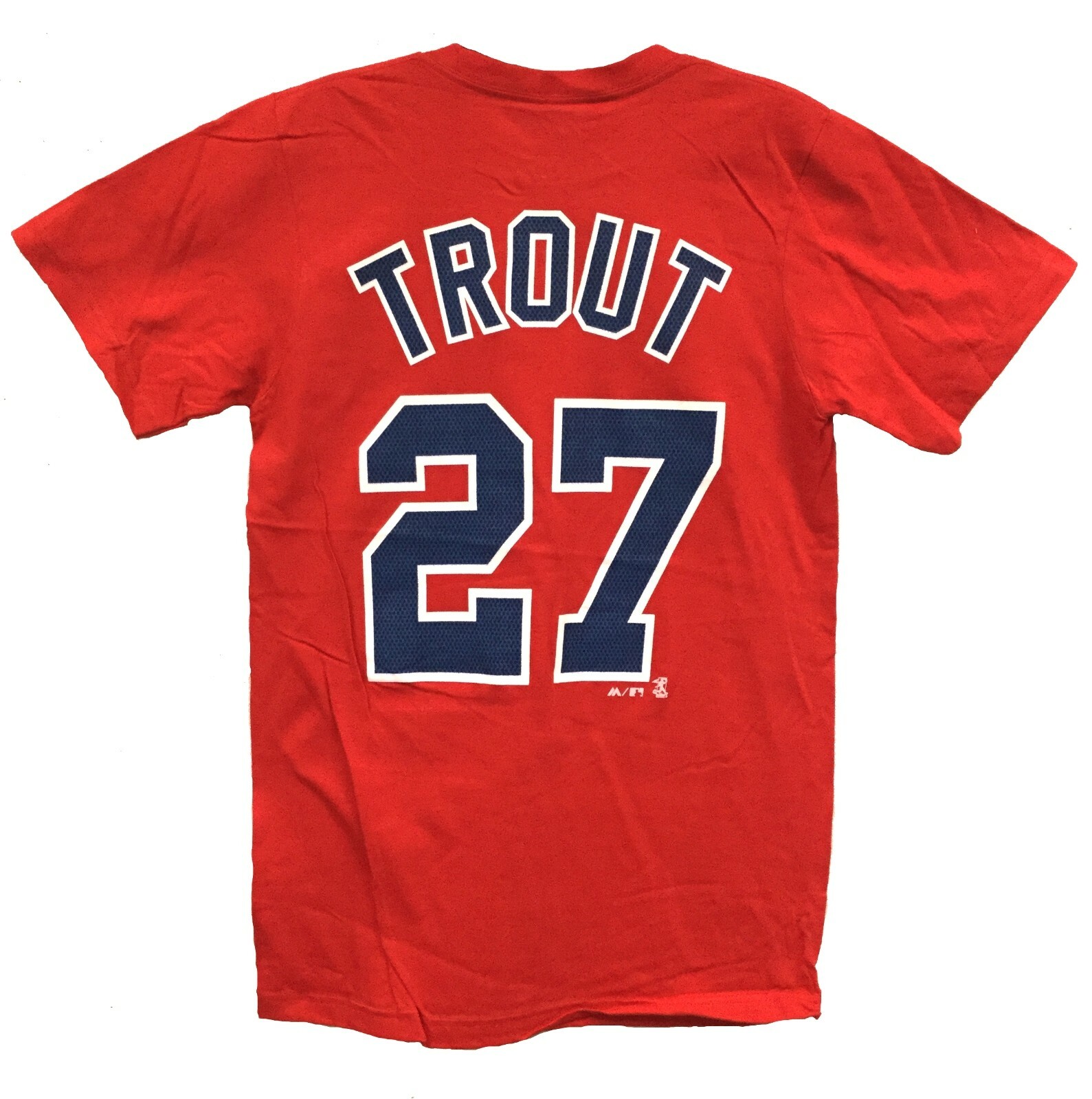Red Los Angeles Angels Baseball Mike Trout #27 Reel ‘Em In 100% Cotton T-Shirt