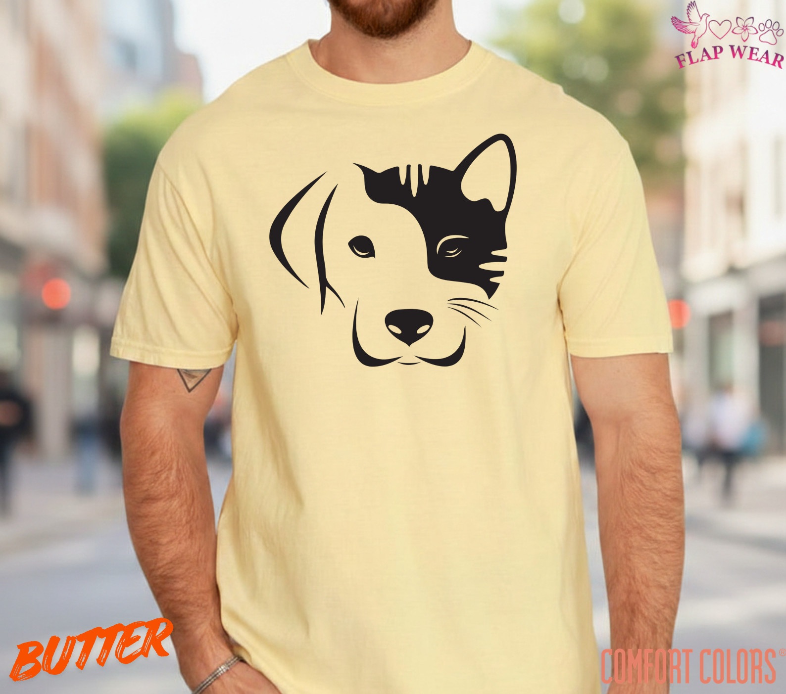 Dog and Cat Split Face T-Shirt – Minimalist Pet Lover Graphic Tee – Cute Dog Cat