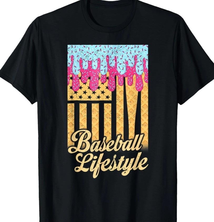 Baseball Lifestyle Ice Cream Drip US USA Flag 4th of July shirt new