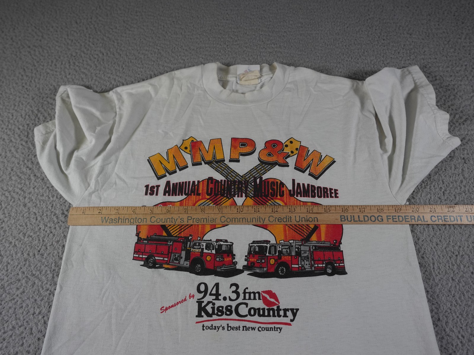 Vintage Fire Truck Shirt Mens Medium White Country Music Guitar Jamboree Fire