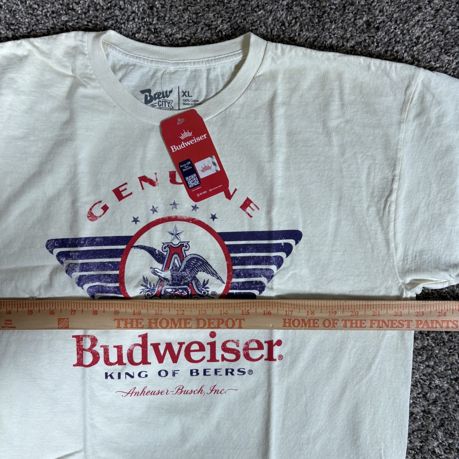 Budweiser King Of Beers T Shirt Mens White Brew City Graphic Print NWT
