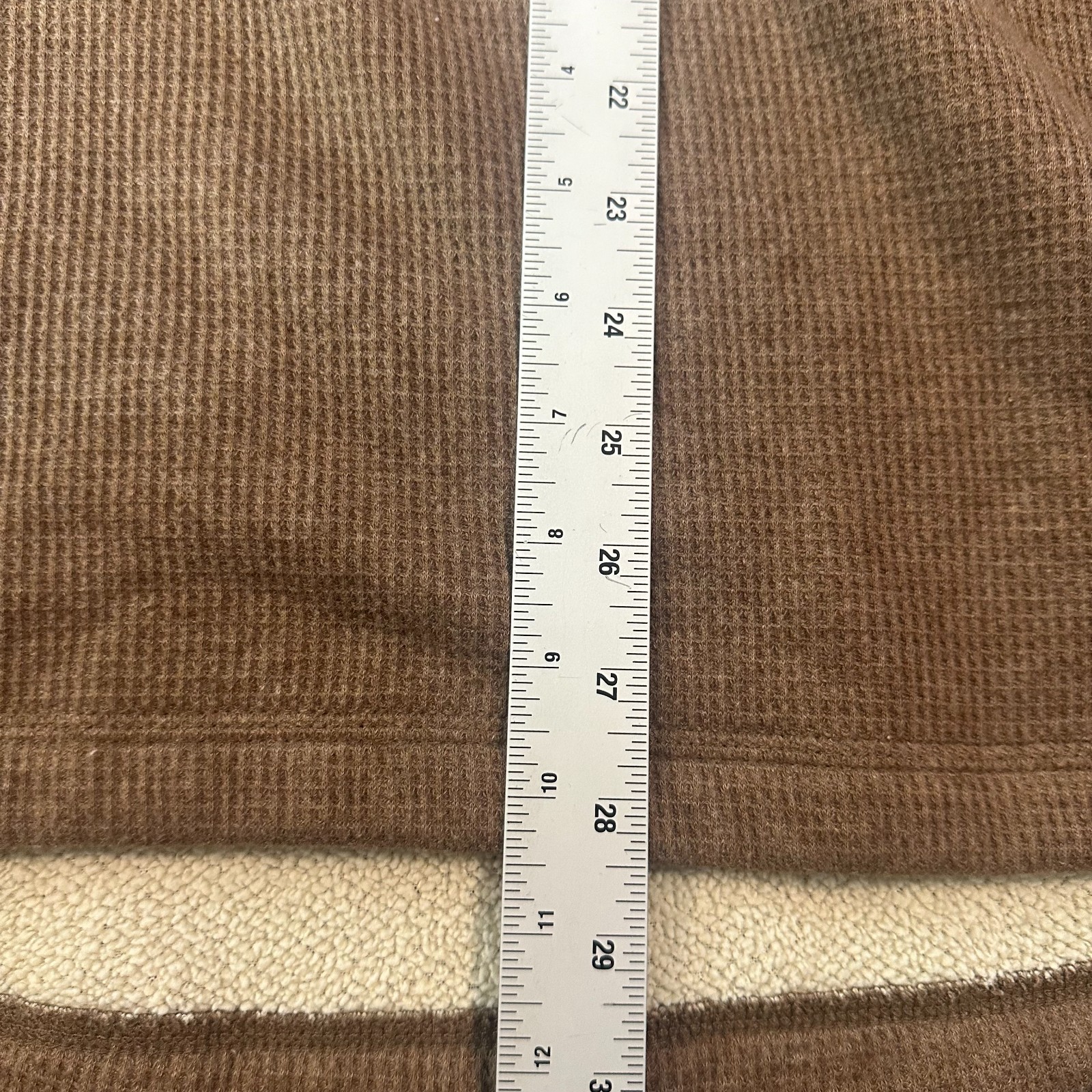 L.L. Bean Katahdin Iron Works Sherpa Waffle Fleece Henley Shirt Brown Mens LT