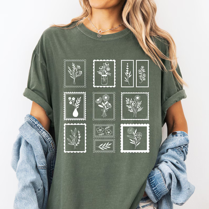 Comfort Tee Floral Stamp Shirt Soft Relaxed Fit