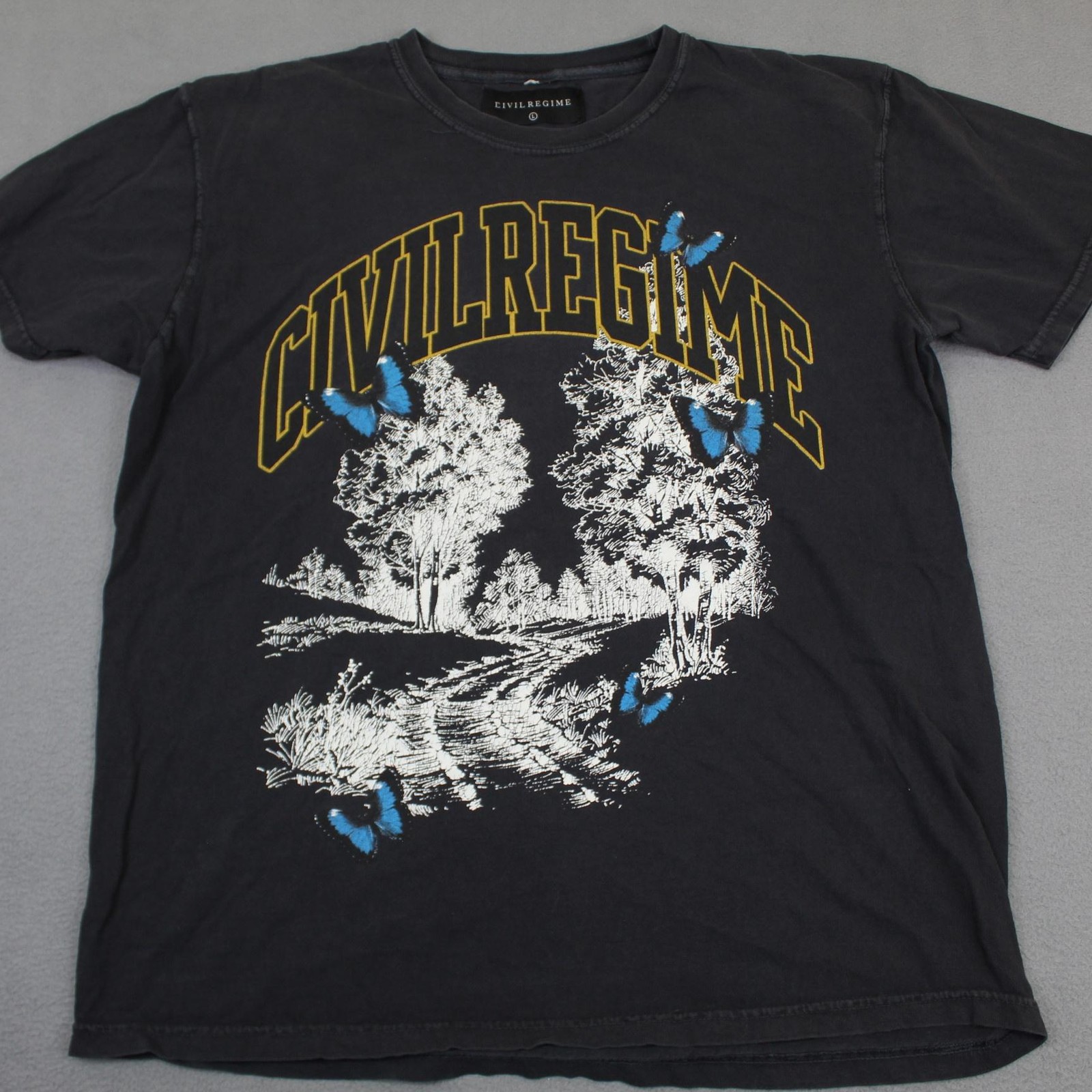 Civil Regime Shirt Mens Large Black Butterfly Nature Graphic Tee Streetwear
