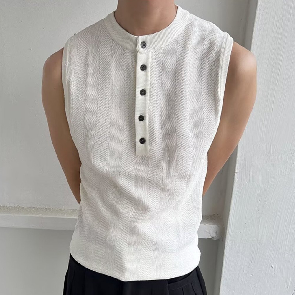 Men&rsquo;s Ribbed Vest Sleeveless For Henry Collar Slim Fit Streetwear Sports Top