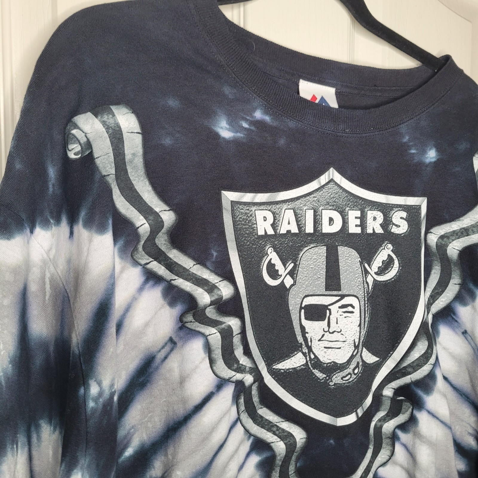 Vintage 90s Oakland Raiders Majestic Tie Dye Shirt Mens Sz XL Front/Back Logo