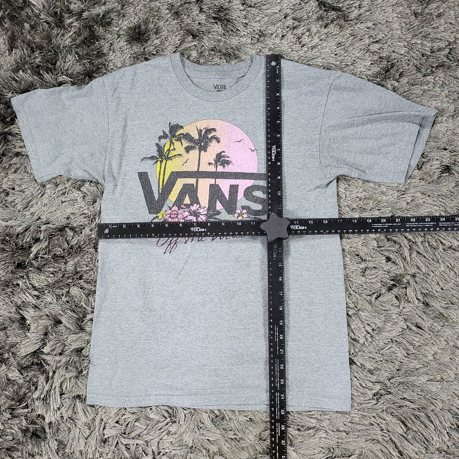 Vans Shirt Mens Small Gray Palm Trees Floral Off The Wall Skate Logo Cotton Tee