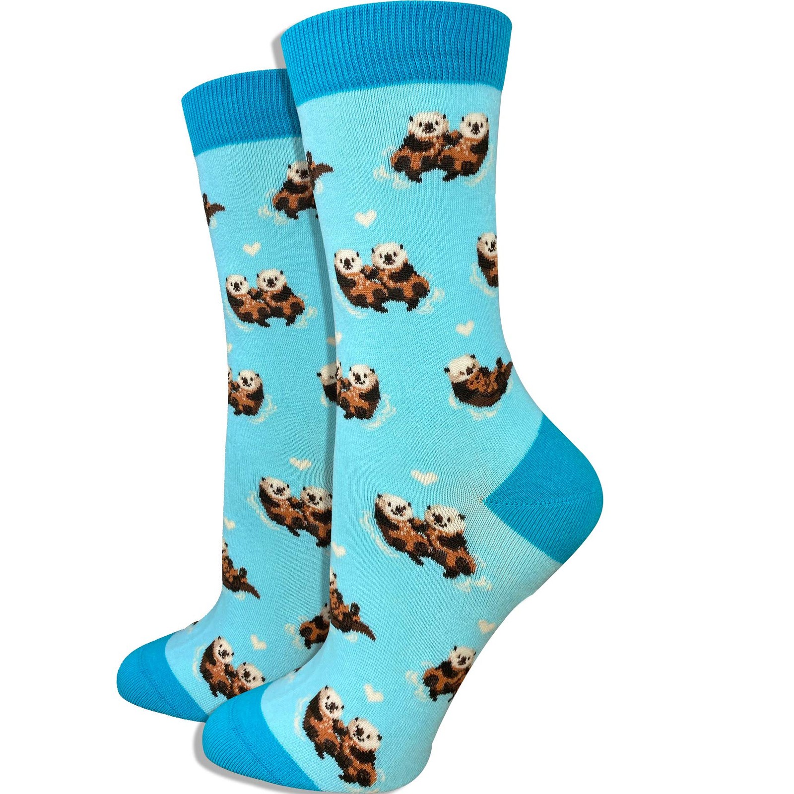 Womens Animal Socks Sea Otter Blue Premium Comfort Crew Fits Shoe Size 4-10