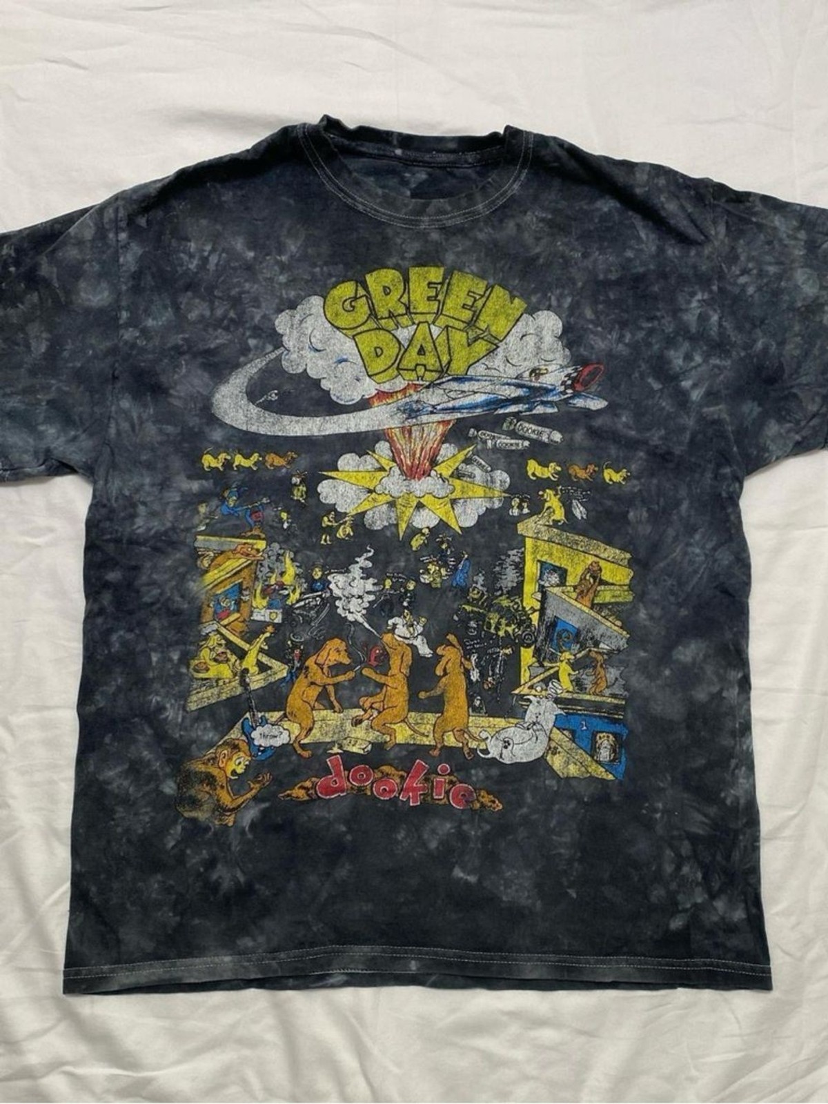 Green Day Dookie Graphic Tee – Black Tie-Dye Short Sleeve Shirt