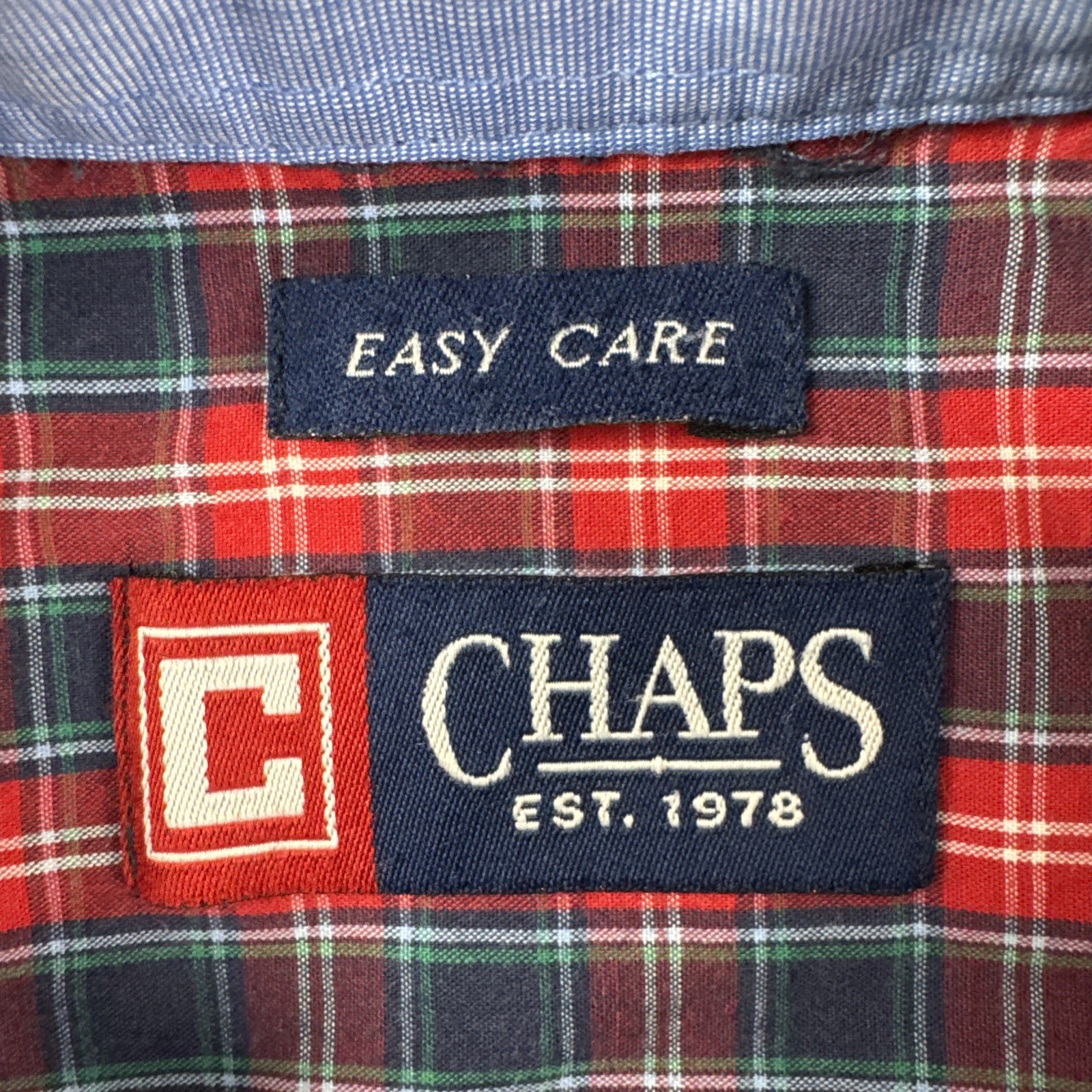 Chaps Plaid Button Down Shirt Mens M Red Blue Long Sleeve Easy Care Cotton Blend
