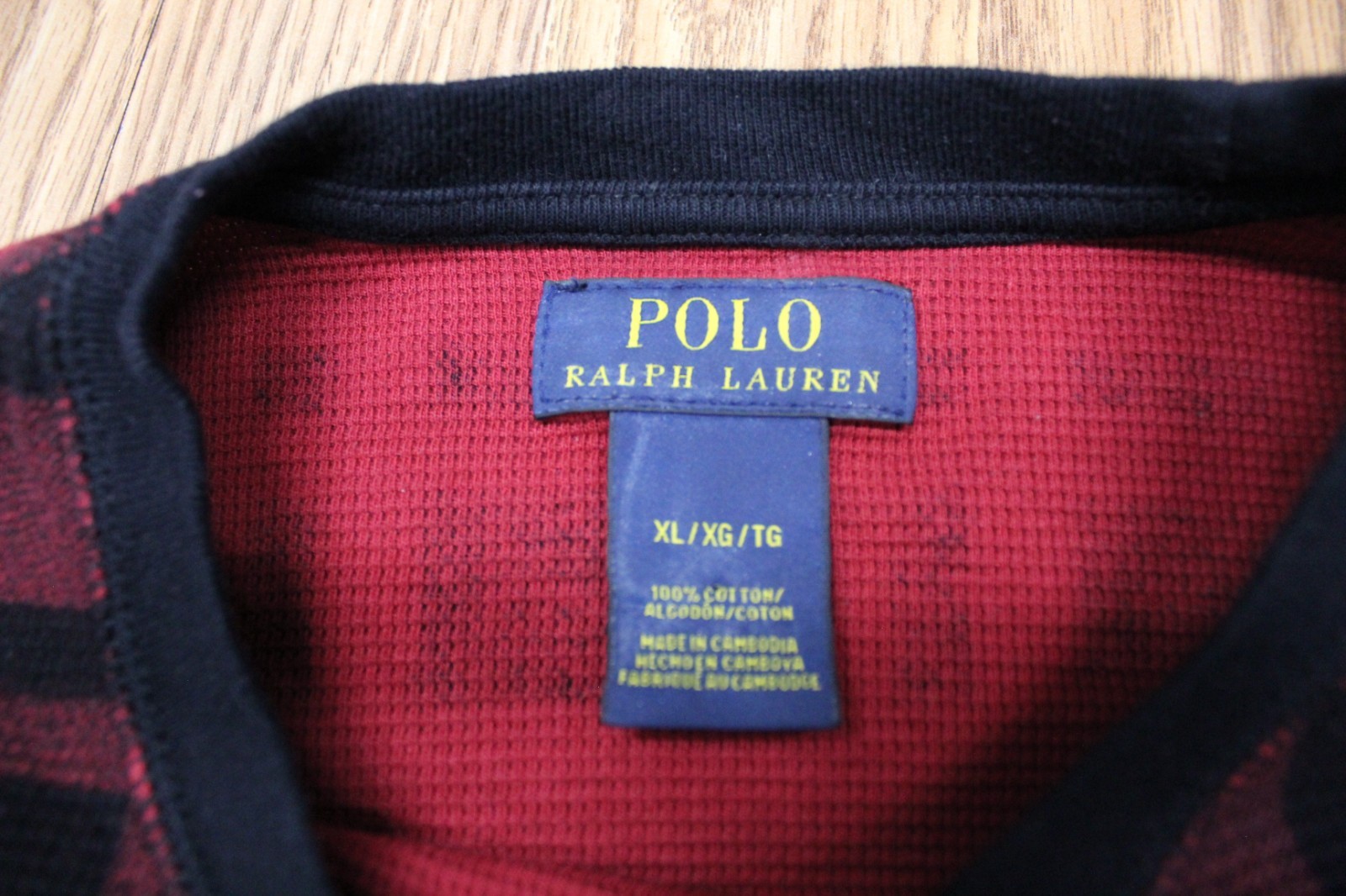 POLO RALPH LAUREN THERMAL/ WAFFLE KNIT 100% COTTON SHIRT RED & BLACK LARGE, L