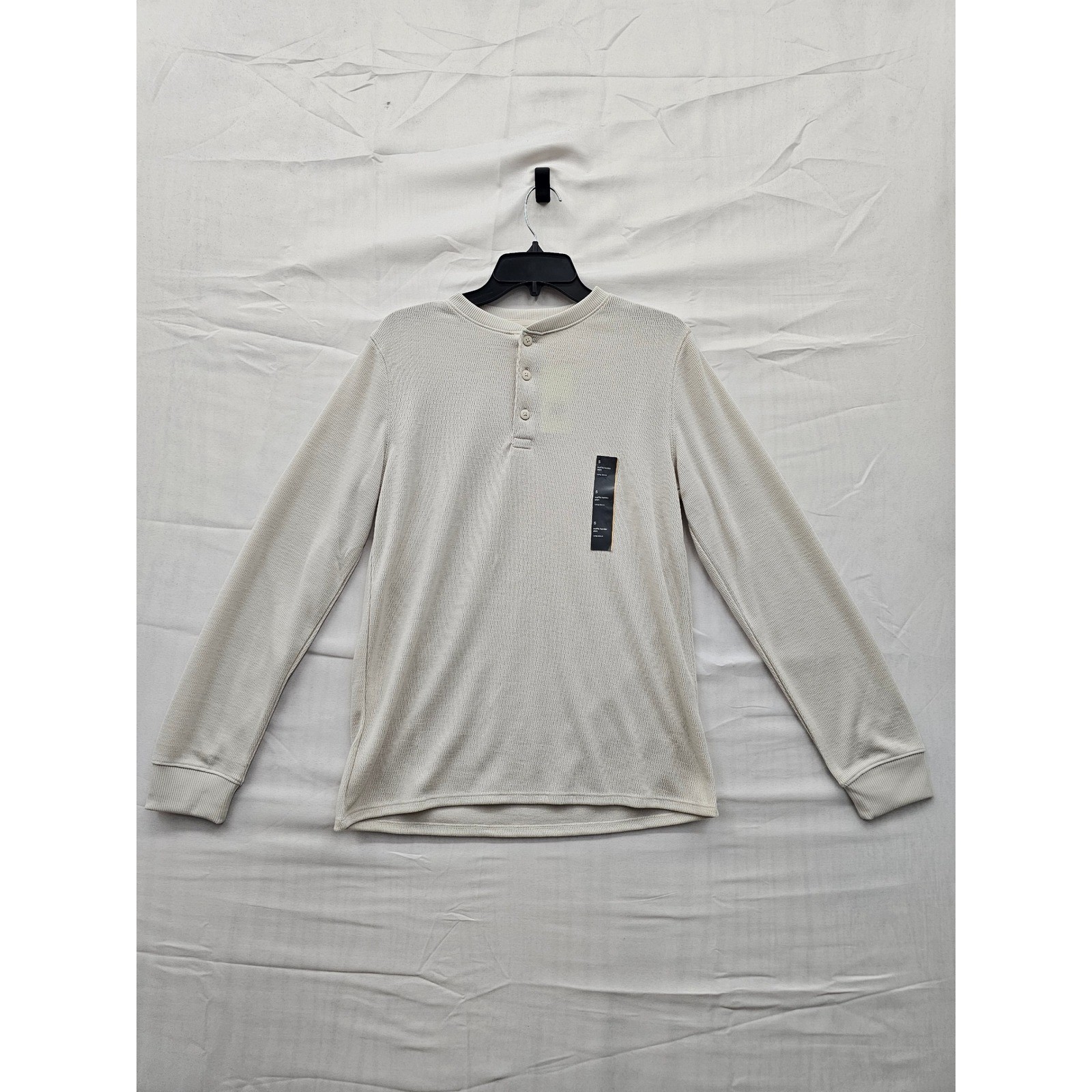 All in Motion Mens Waffle Henley Shirt Light Gray Long Sleeve Small 041 02 3478