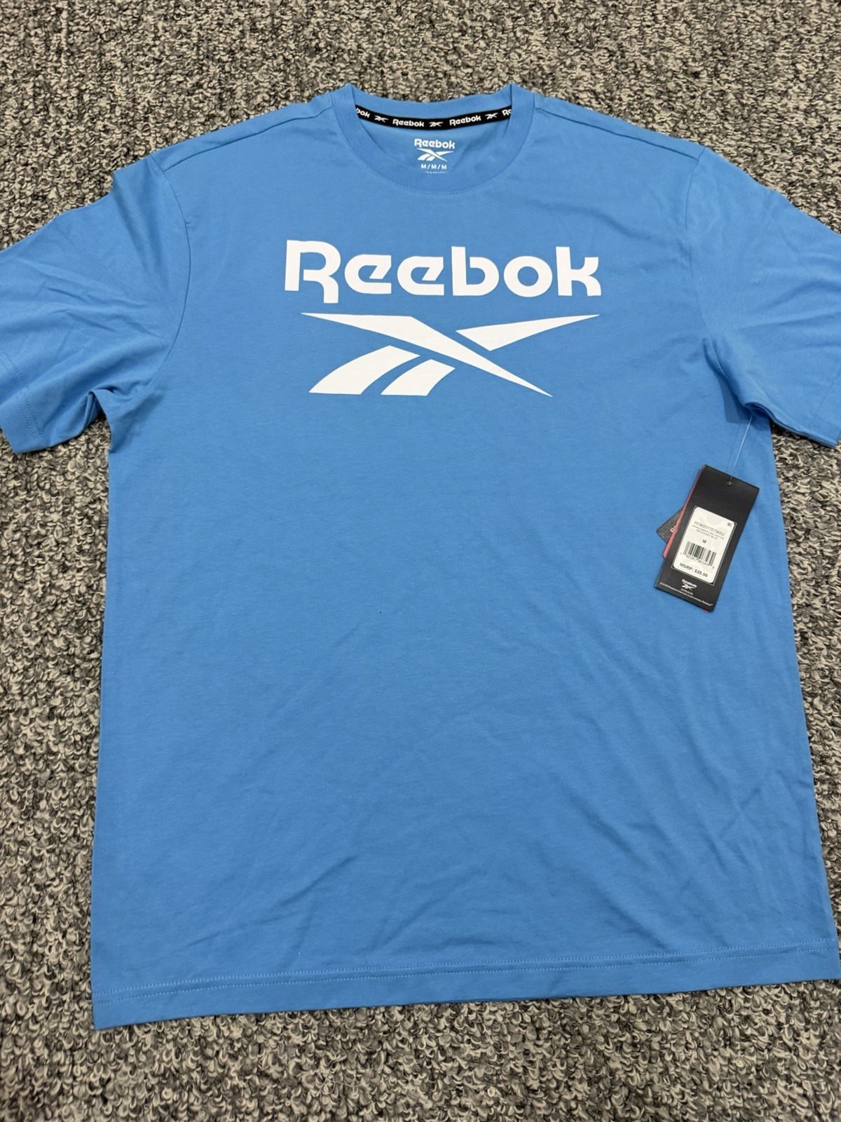 Reebok Mens Identity 100% Cotton Tee Shirt – Recovery Blue- Medium -Brand NWT!