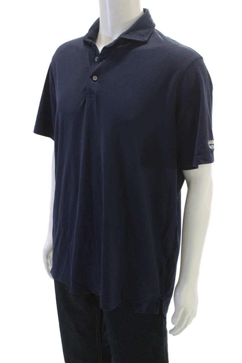 Greyson Mens Polo Shirt Blue Cotton Collared Short Sleeve Size L