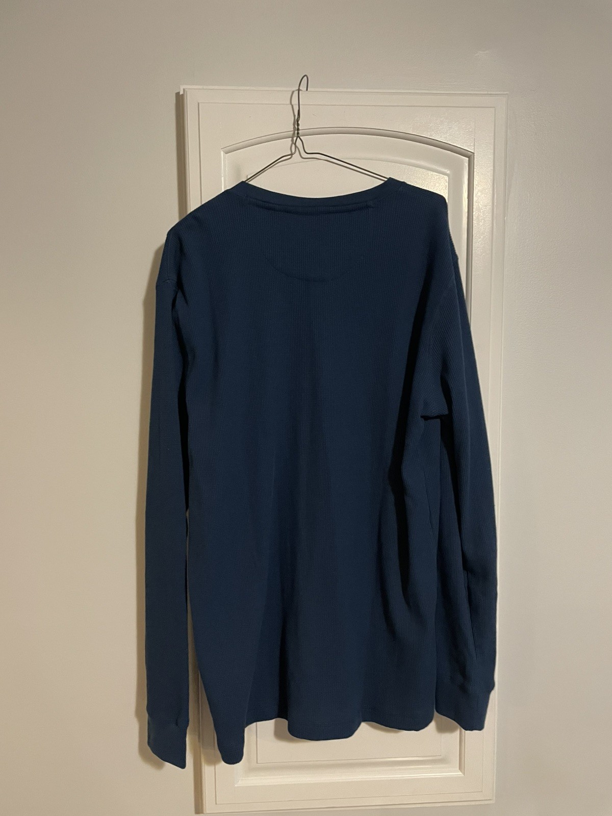 New Chaps Henley Shirt Mens Large Blue Navy Long Sleeve Thermal Waffle Knit Top