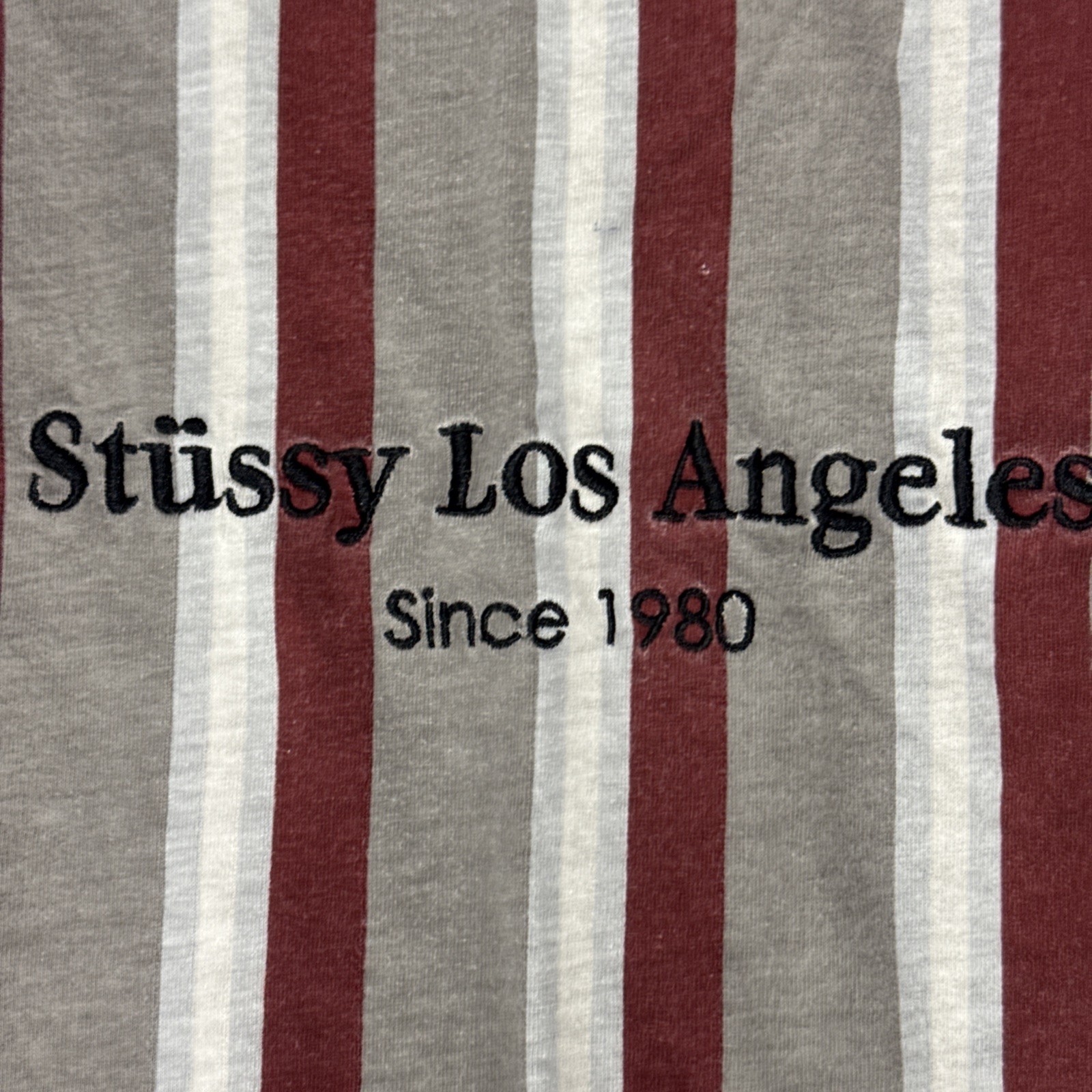 STUSSY T Shirt Mens XL Multicoloured Striped Short Sleeve Embroidery Crew Neck