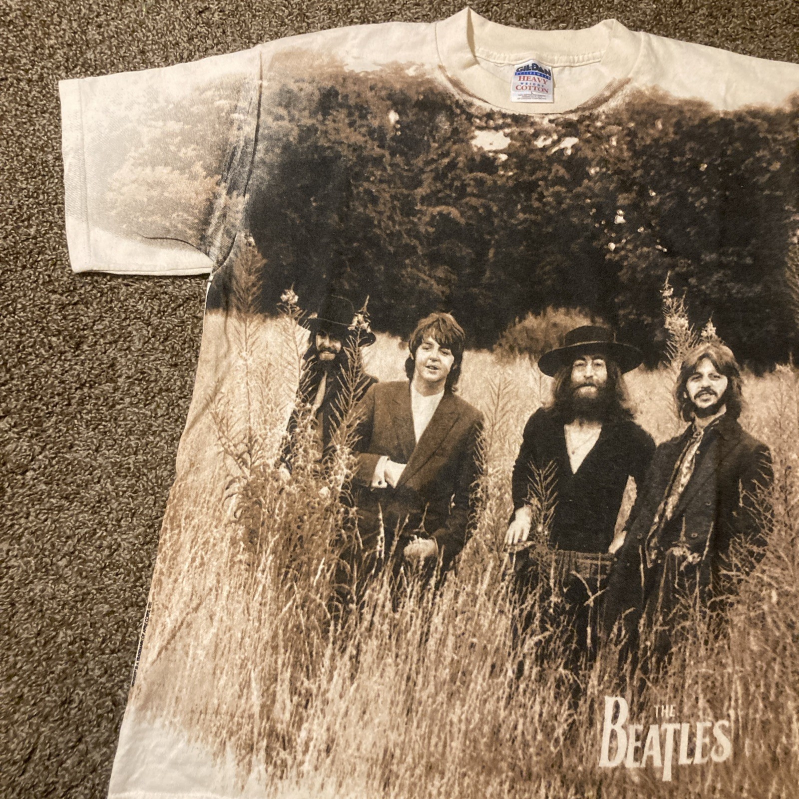 Vintage 90s Beatles AOP All Over Print T Shirt 1998 Sz L Last Photoshoot Apple