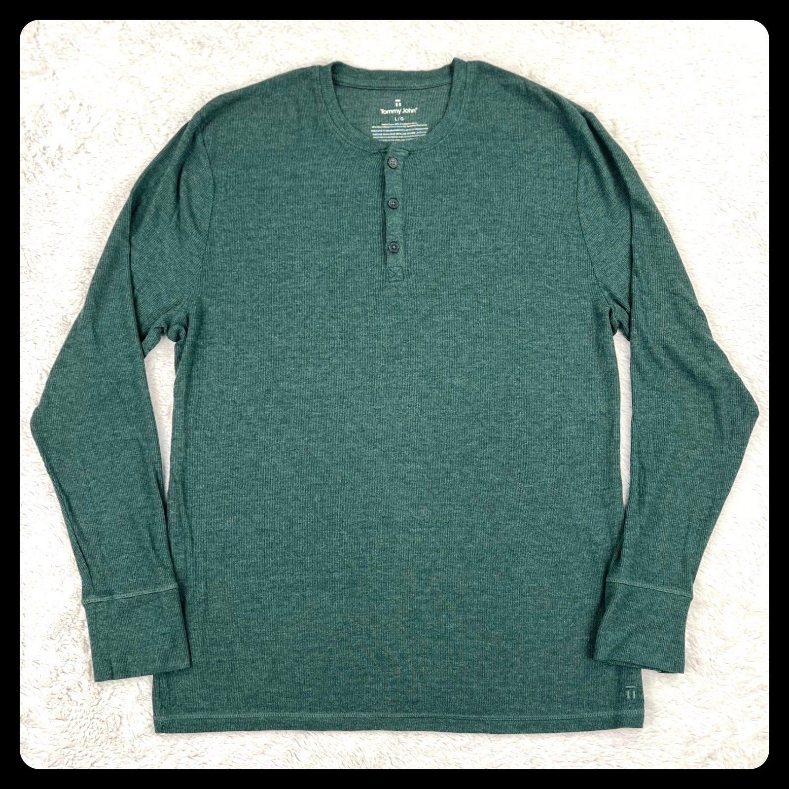Tommy John Henley Thermal Shirt Men&rsquo;s Large Long Sleeve Green Modal Stretch SOFT