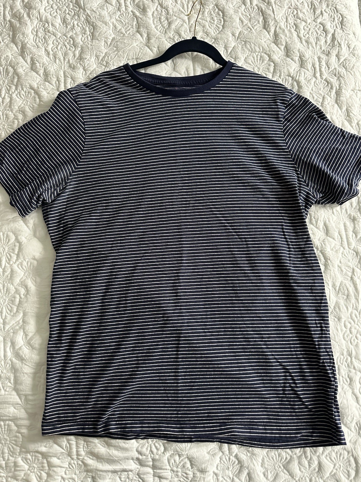 J Crew Men’s Striped 100% Cotton Tee In Navy And White XLT