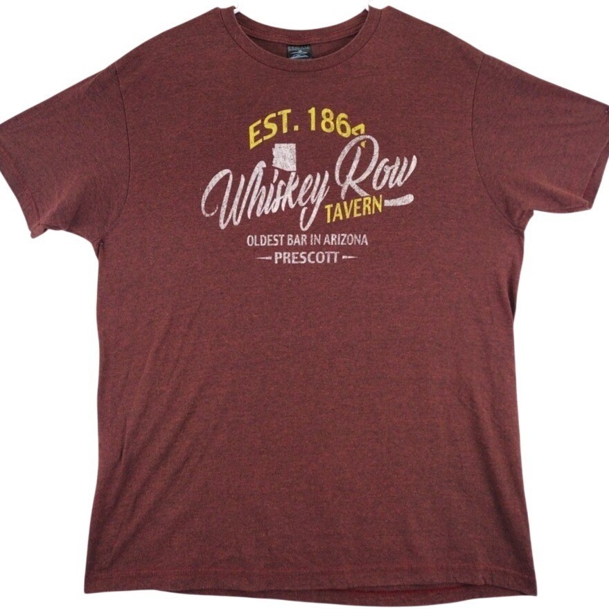 Prairie Mountain Mens Whiskey Row Tavern T Shirt XL Marled Burgundy Graphic Tee