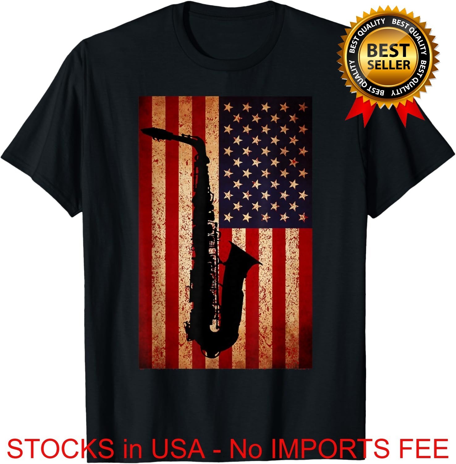 Retro Sax Music Shirt American Flag Saxophone Tee Streetwear T-Shirt S-4XL