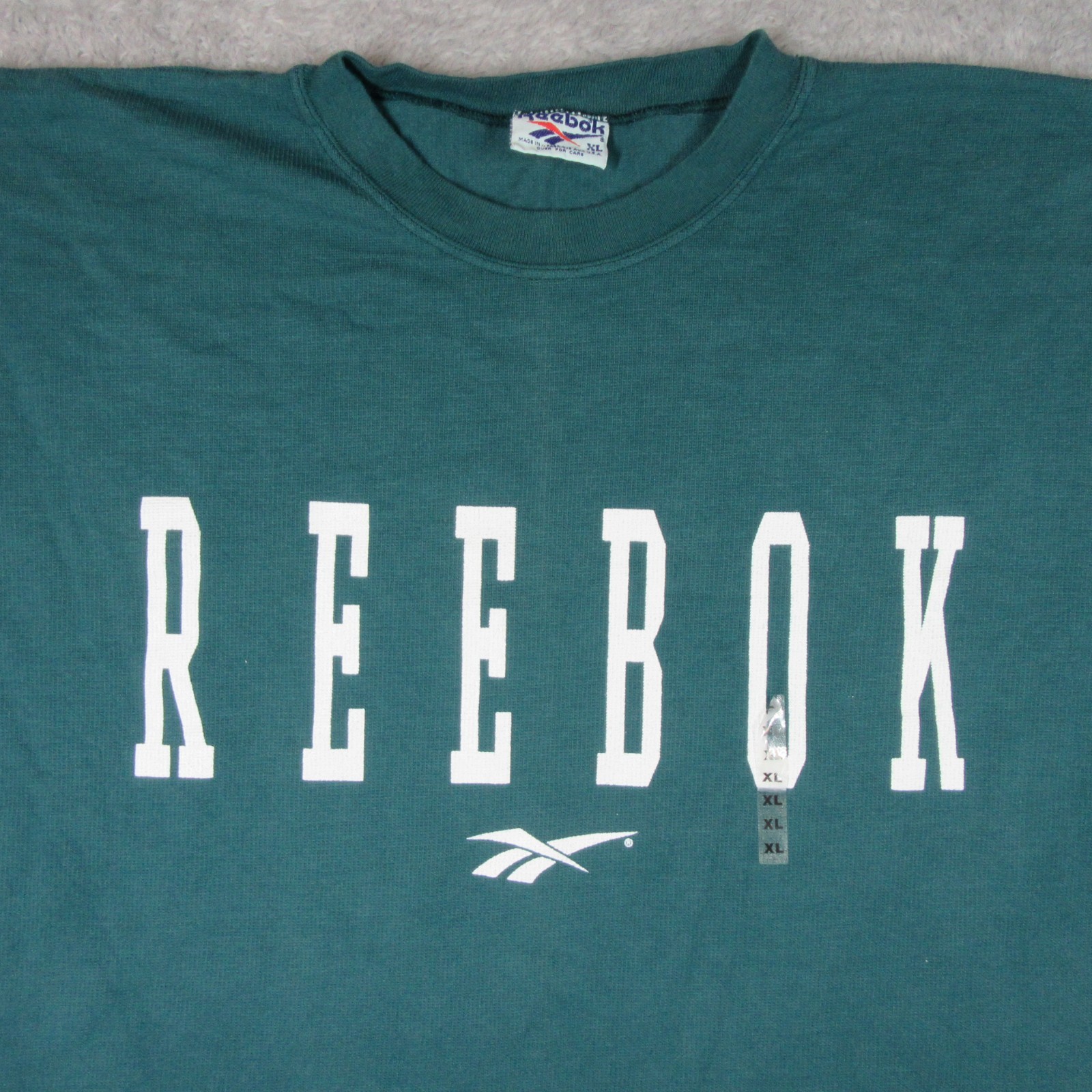 Vintage Reebok Shirt Mens XL Green Teal Big Logo Spellout Made in USA Football