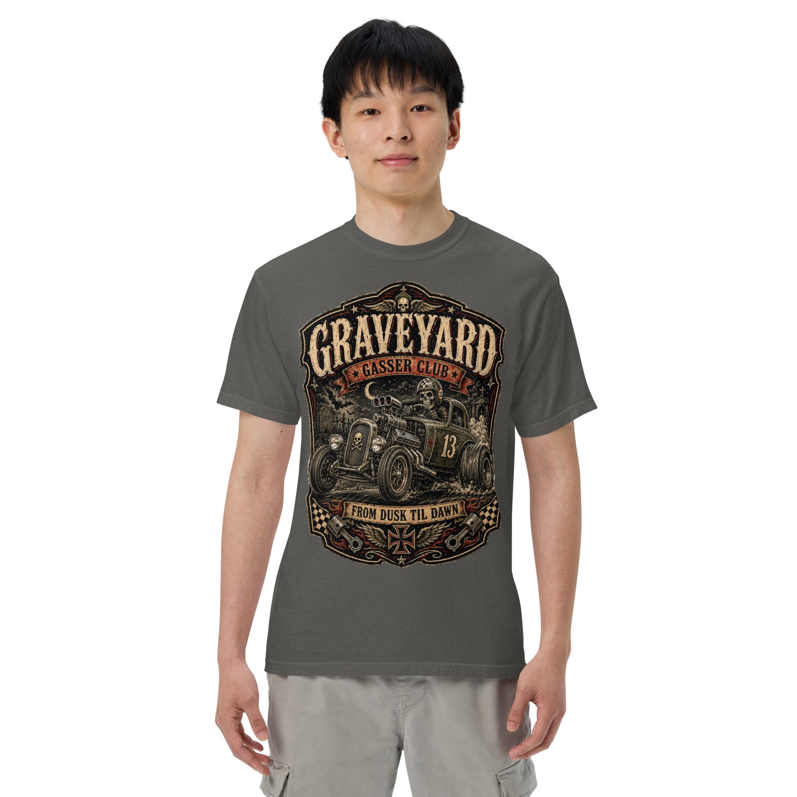 Graveyard Gasser Club 100% Cotton T-Shirt Hot Rod Racing Zombie Horror Tee S-4XL