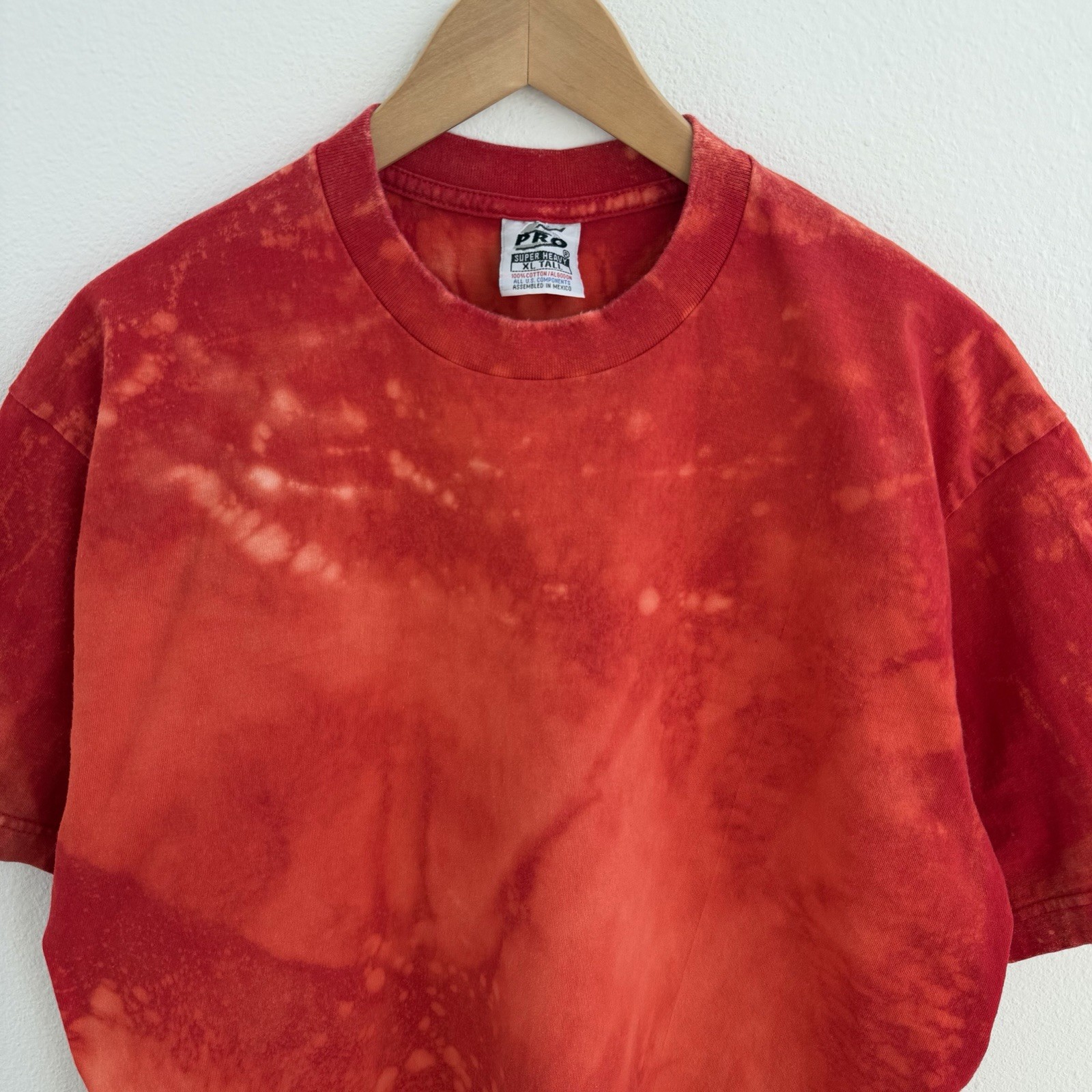 Custom Bleached Red T Shirt XL Tall Acid Wash Distressed Streetwear 100% Cotton