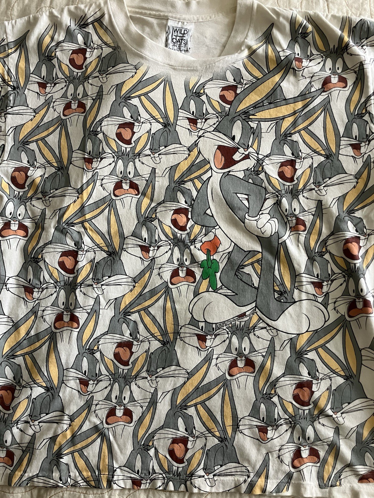 Vintage 1992 Bugs Bunny Looney Tunes AOP T-shirt L/XL Wild Oats Made in USA