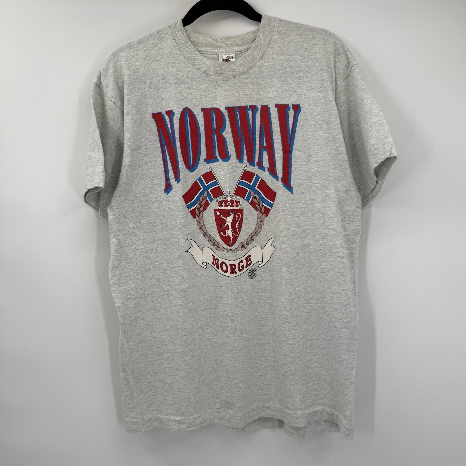 Vintage 90’s Norway Norge Flag Gray Shirt Sleeve Shirt Size L Rare