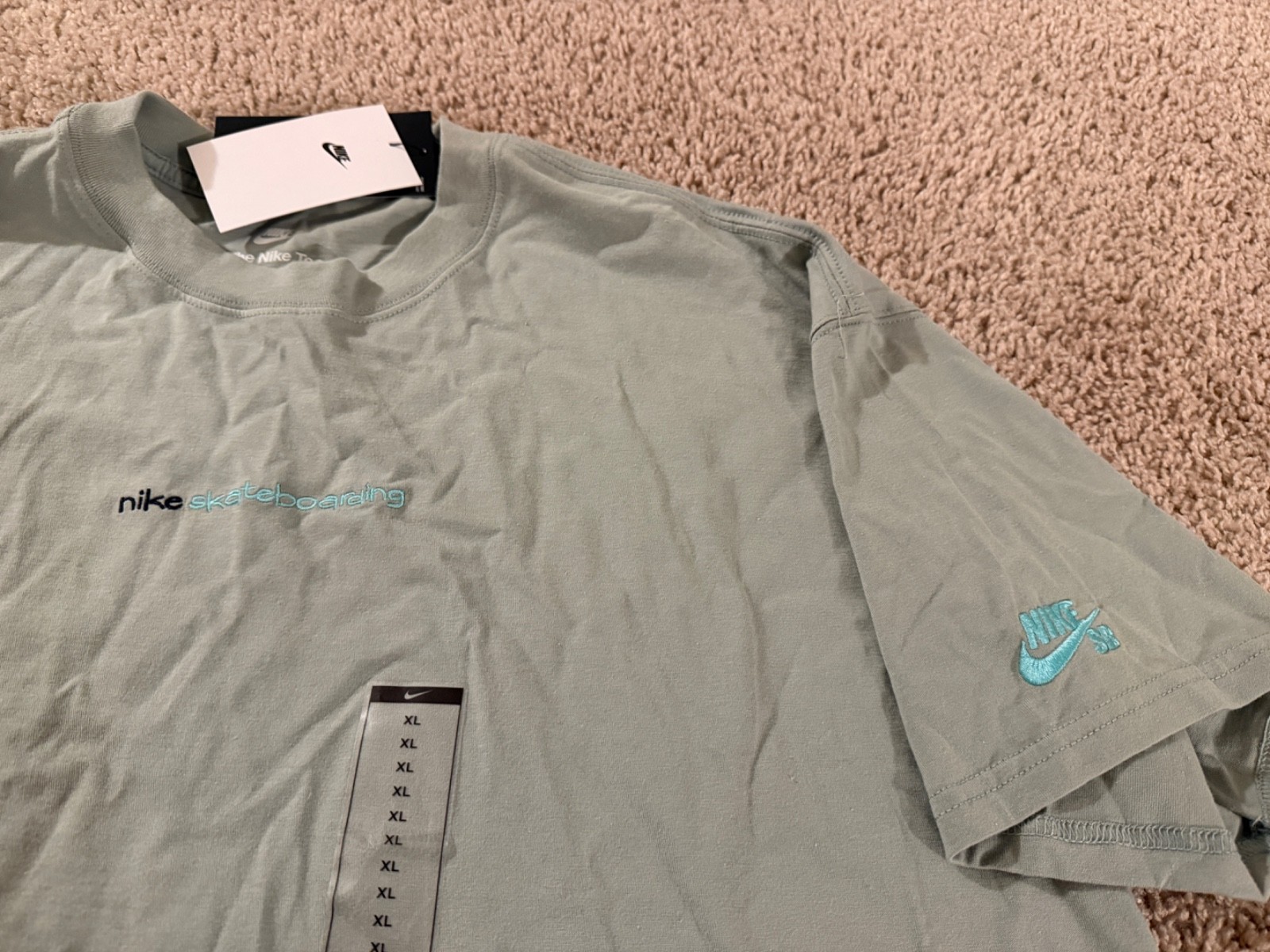 Nike SB Skate Board green aqua blue t shirt vintage swoosh rare classic LA NY XL
