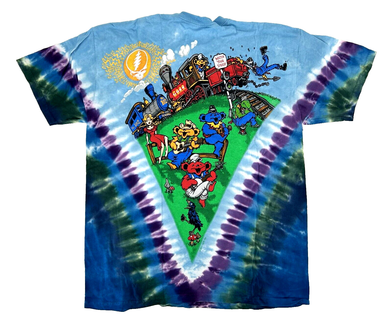 Grateful Dead Casey Jones Tie Dye Liquid Blue T-Shirt Size 2 Extra Large