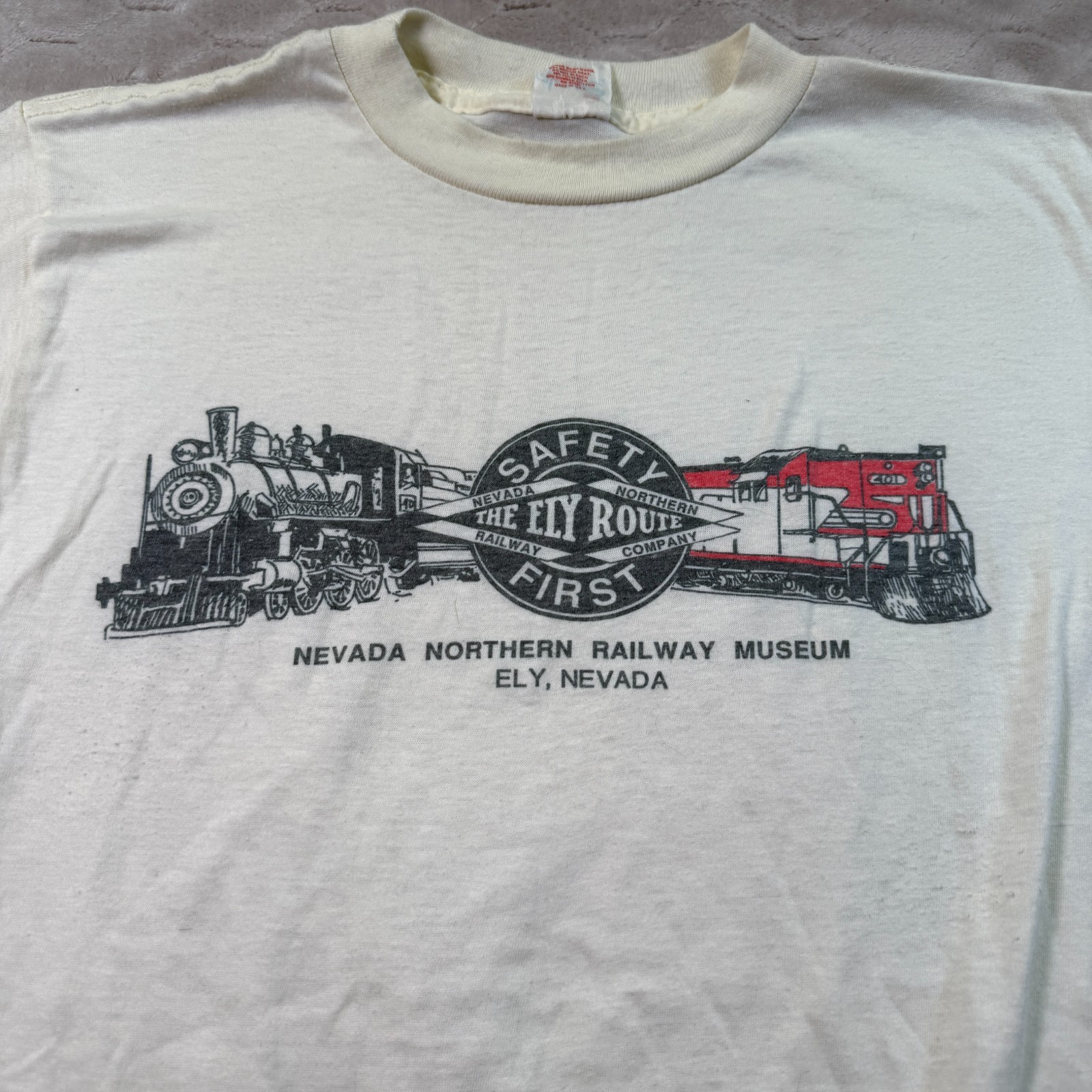 VTG 80s Ely Nevada Railway Train Museum Shirt Sz Lg Alore Tag Single Stitch WORN